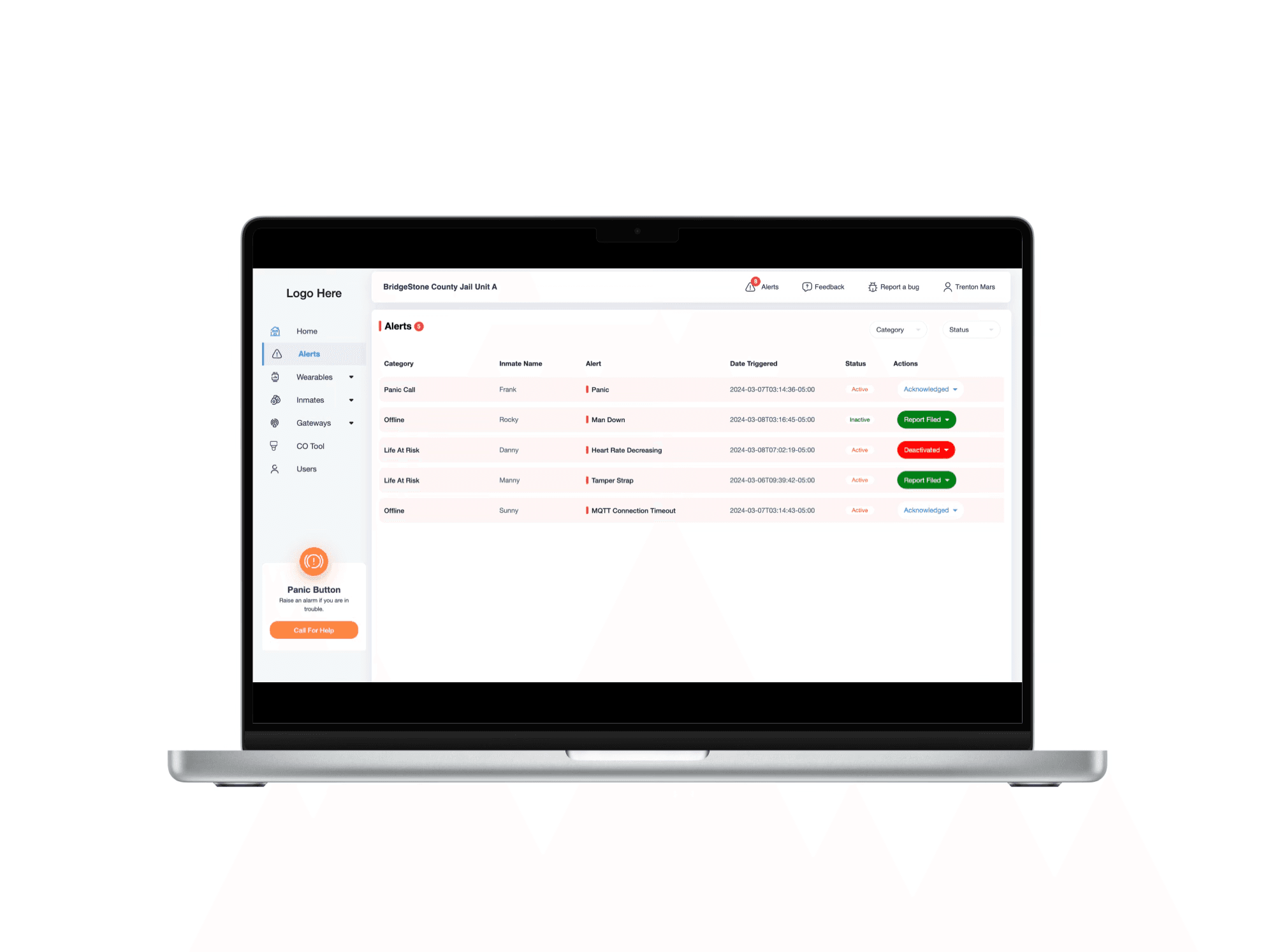Q5 — corrections facility platform with wearable-vitals alerts